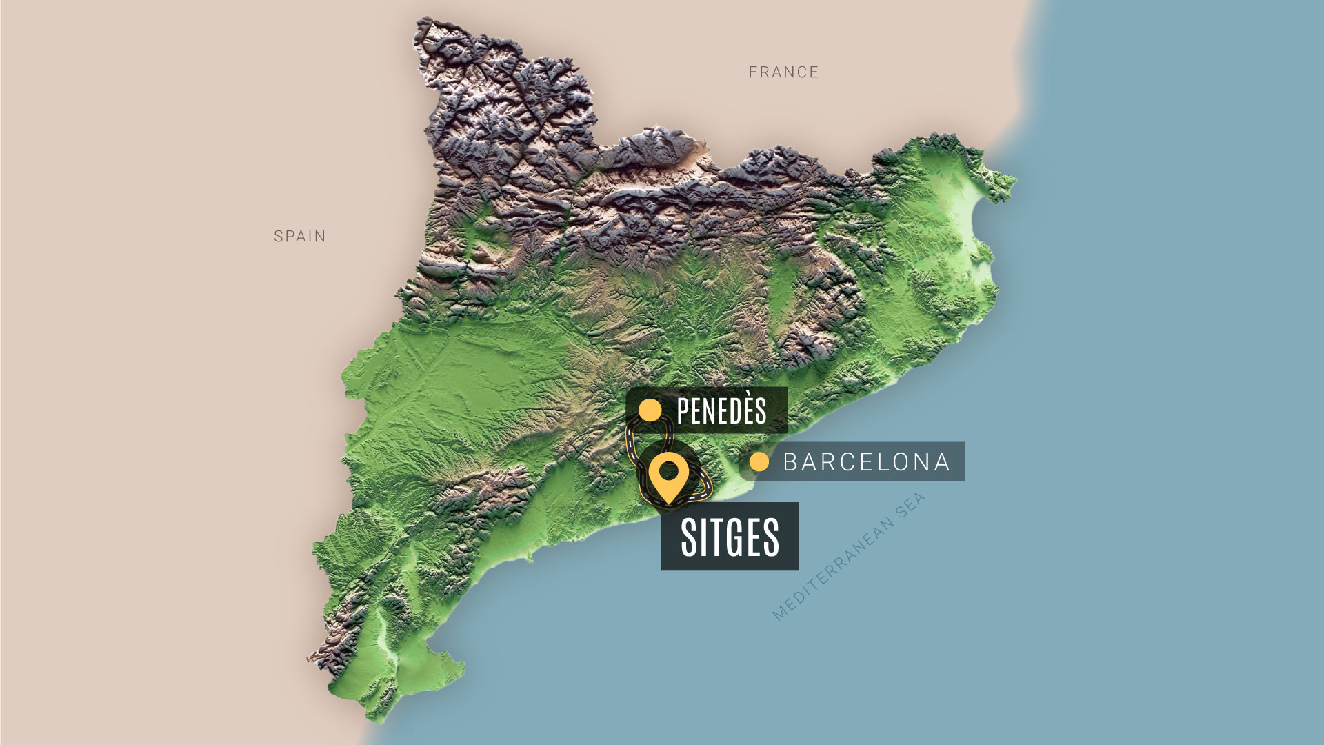 A map that depicts the motorbike route from sitges to Penedès.